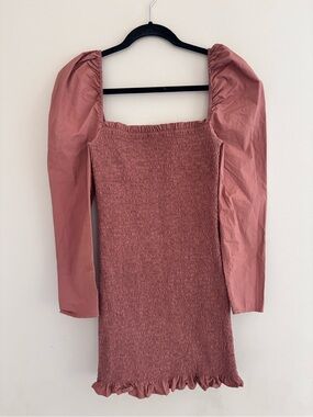 Wilfred Maelys Smocked Puff-Sleeve Mini Dress - Dusty Rose